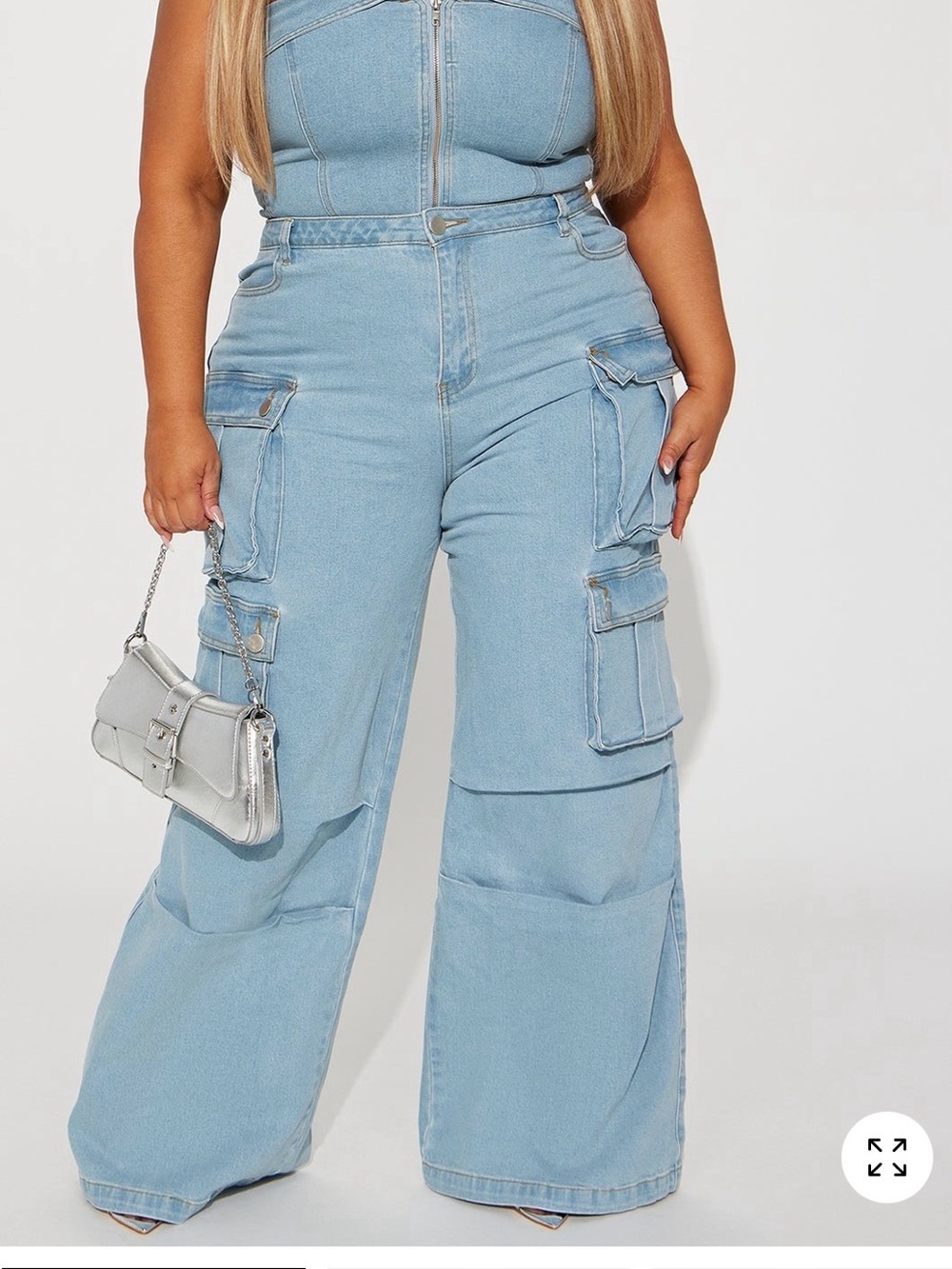 Fashion Nova Clara Denim High Waist Pant Set (Light Wash)